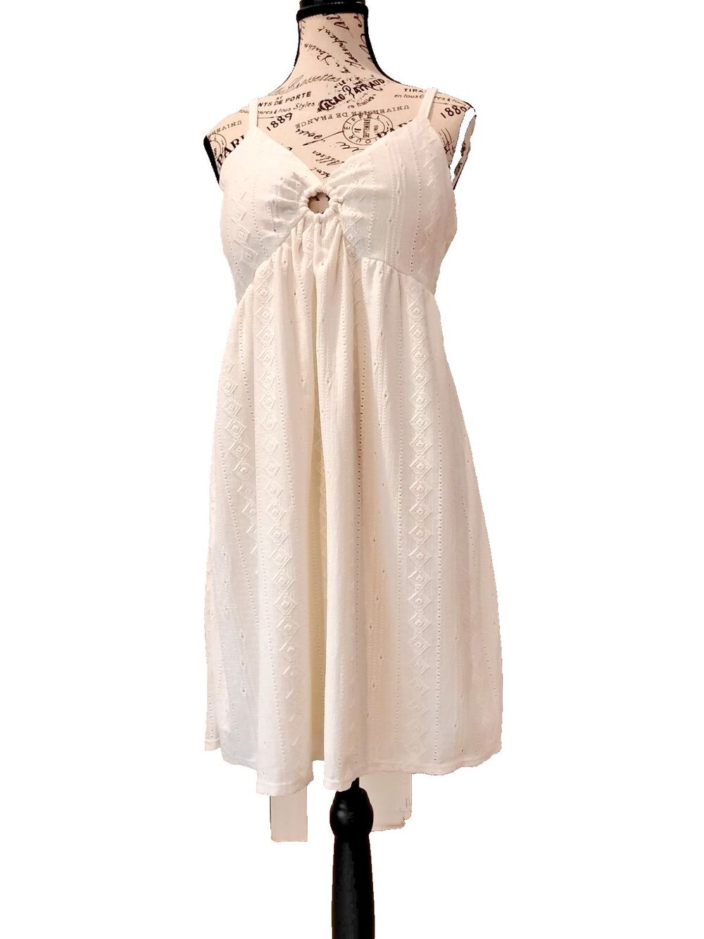 Women XXL Babydoll White Mini Dress Eyelet Stretchy NWT Lined Flowy Light Straps